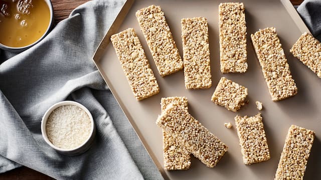 Cashew-Kokos-Riegel mit Reissirup und Vanille