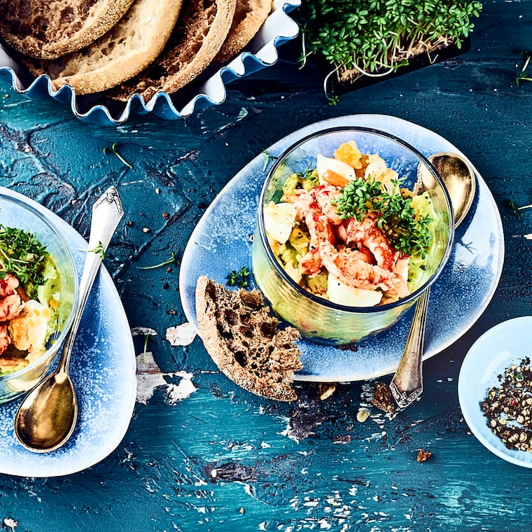 Eiersalat mit Flusskrebsen