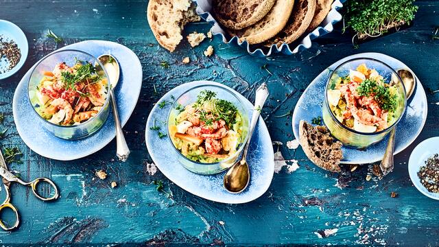 Eiersalat mit Flusskrebsen