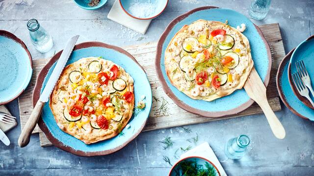 Flammkuchen mit Garnelen