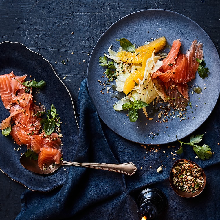 Gebeizter Lachs mit Orangen-Fenchel-Salat