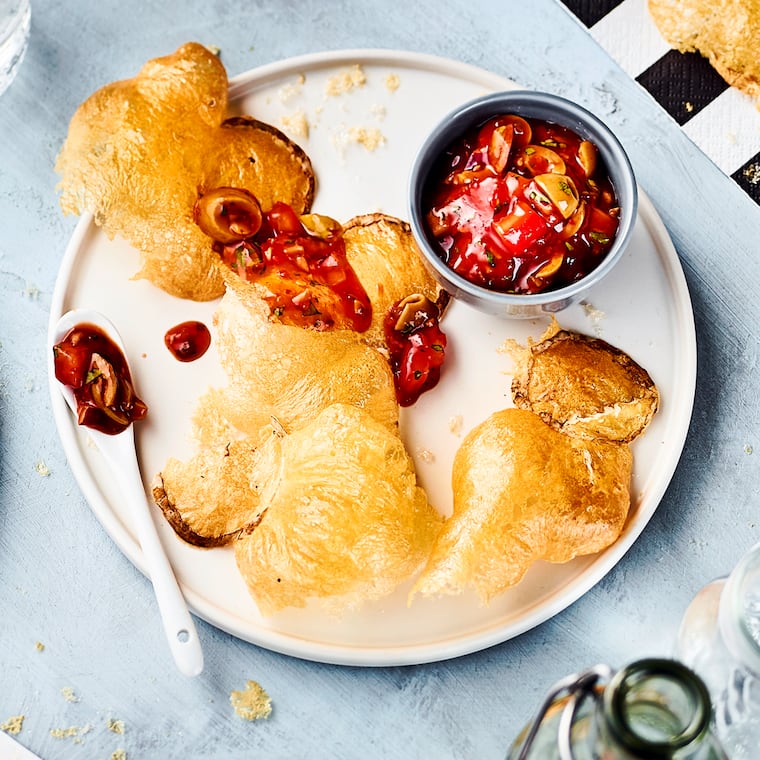 Harzer Käse Chips mit Dip