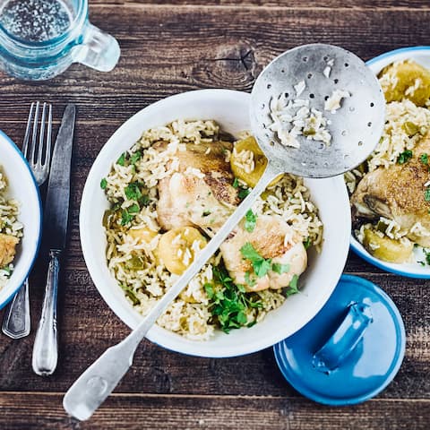 Huhn, Reis und Kochbananen