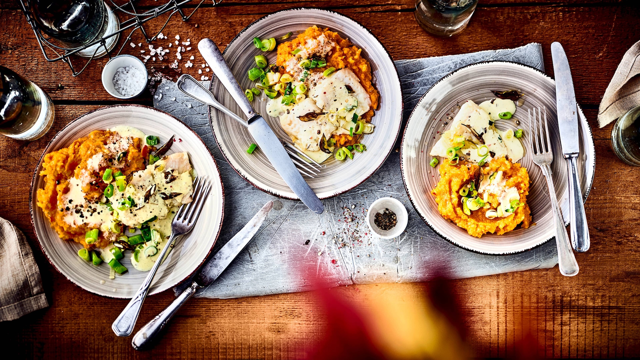 Kürbispüree an Fischfilet