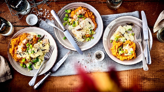 Unser Vorschlag für ein leckeres Herbstgericht: Probieren Sie unser Kürbispüree an Fischfilet in pikanter Frischkäse-Orangen-Soße!