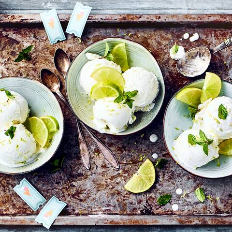 Joghurteis einfach und ohne Eismaschine herstellen, das geht mit unserem Rezept. Richten Sie die leichte Eiscreme mit Früchten, Nüssen oder Kräutern an!