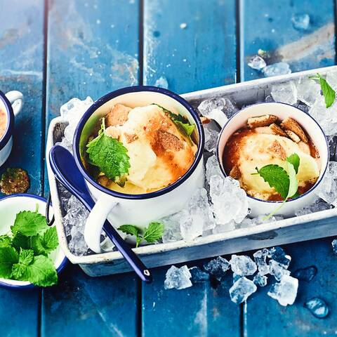 Sommerlicher Nachtisch schnell gemacht: Bereiten Sie mit unserem Rezept einen erfrischenden Pfirsich mit Zitronensorbet zu! Auch als kühler Snack am Nachmittag eine Alternative zu Eis. 