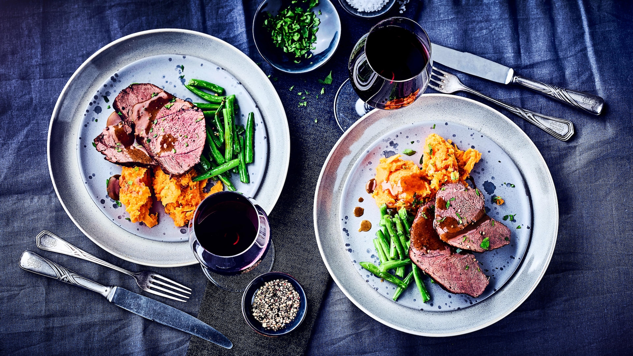 Rehkeule mit Süßkartoffelstampf