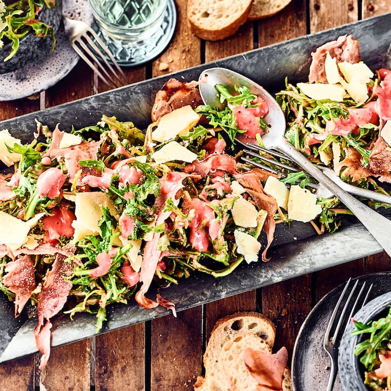 Rucola-Salat mit Schinken