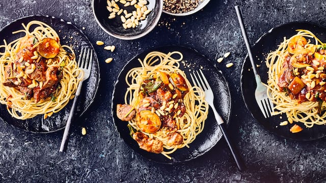 Spaghetti mit Lammfilet