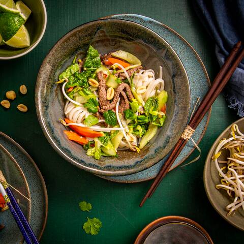 Eine Spezialität der fernöstlichen Küche und richtig lecker: Vietnamesischer Reisnudelsalat mit Rinderfiletspitzen, Ingwer und der klassischen Fischsoße.
