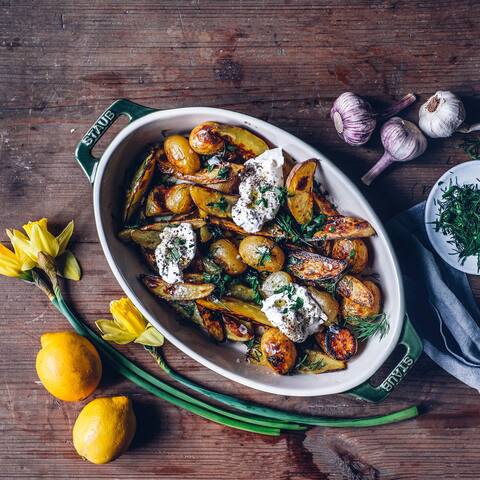 Roasted Mixed Potatoes mit Burrata