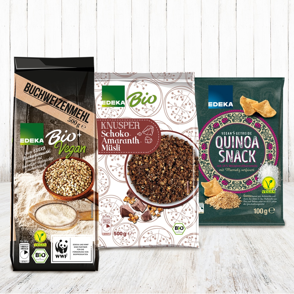 Quinoa, Amaranth und Buchweizen im Sortiment EDEKA
