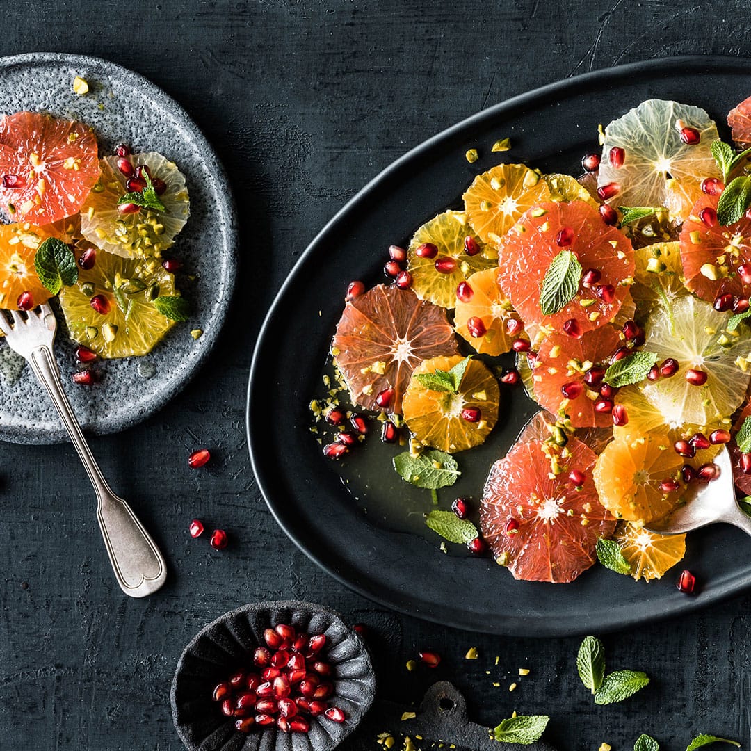 Zitrusfrüchte-Carpaccio mit Pistazien