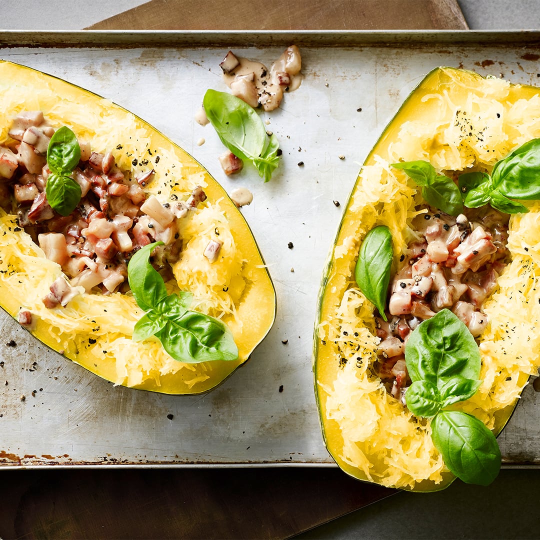 Spaghettikürbis Carbonara 