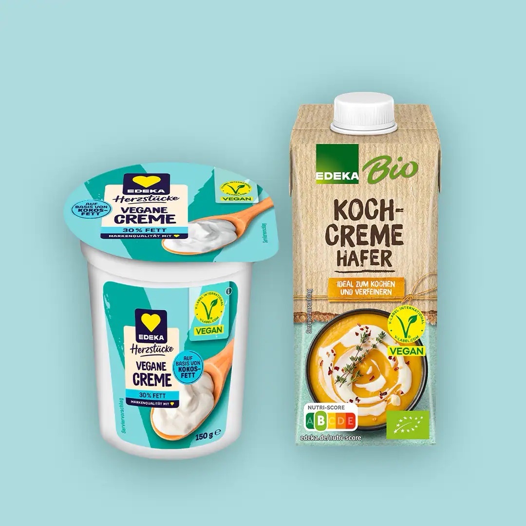 Vegane Creme von EDEKA Herzstücke und Kochcreme Hafer von EDEKA Bio.