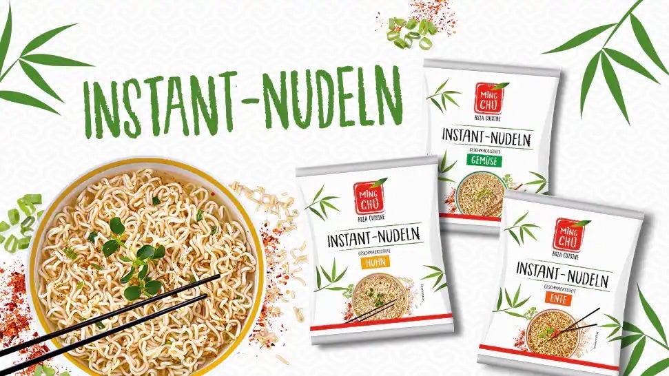 Drei Sorten Instant-Nudeln von Ming-Chu: Huhn, Gemüse und Ente.