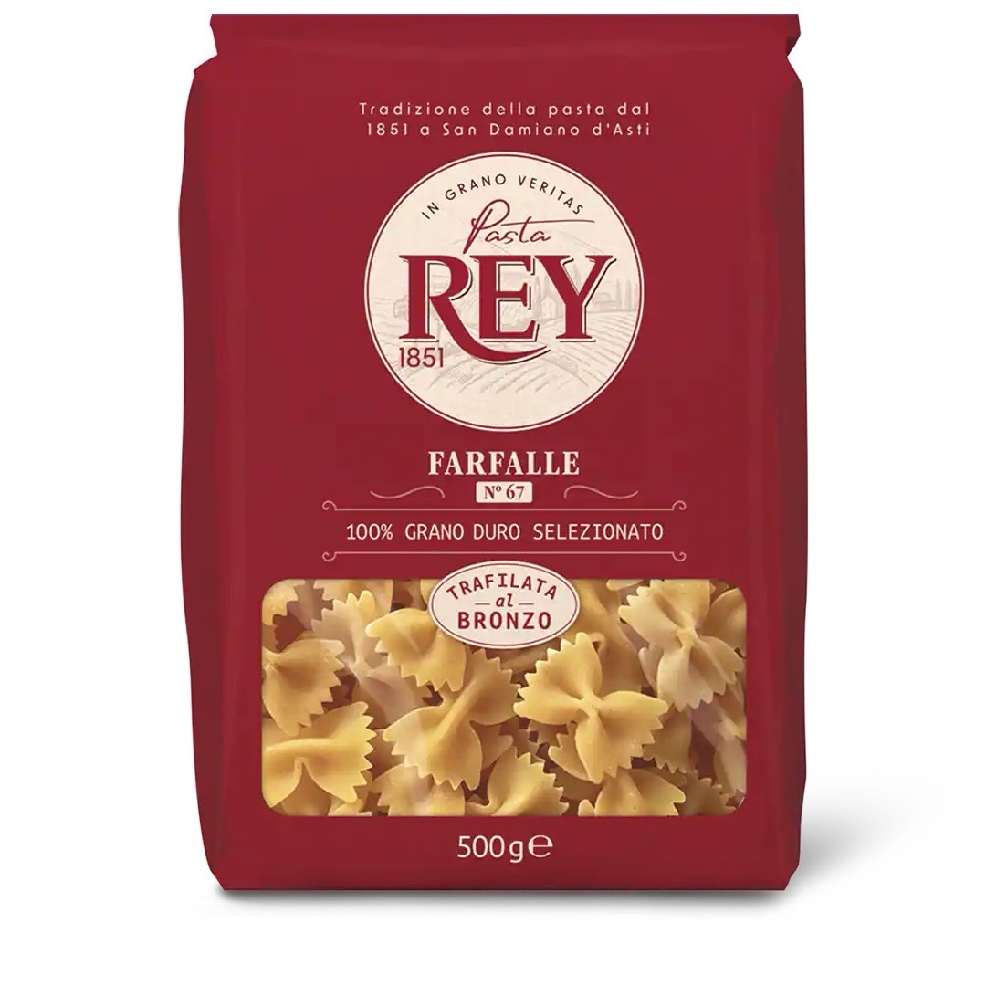 Rote 500-Gramm-Packung Farfalle von Pasta Rey.