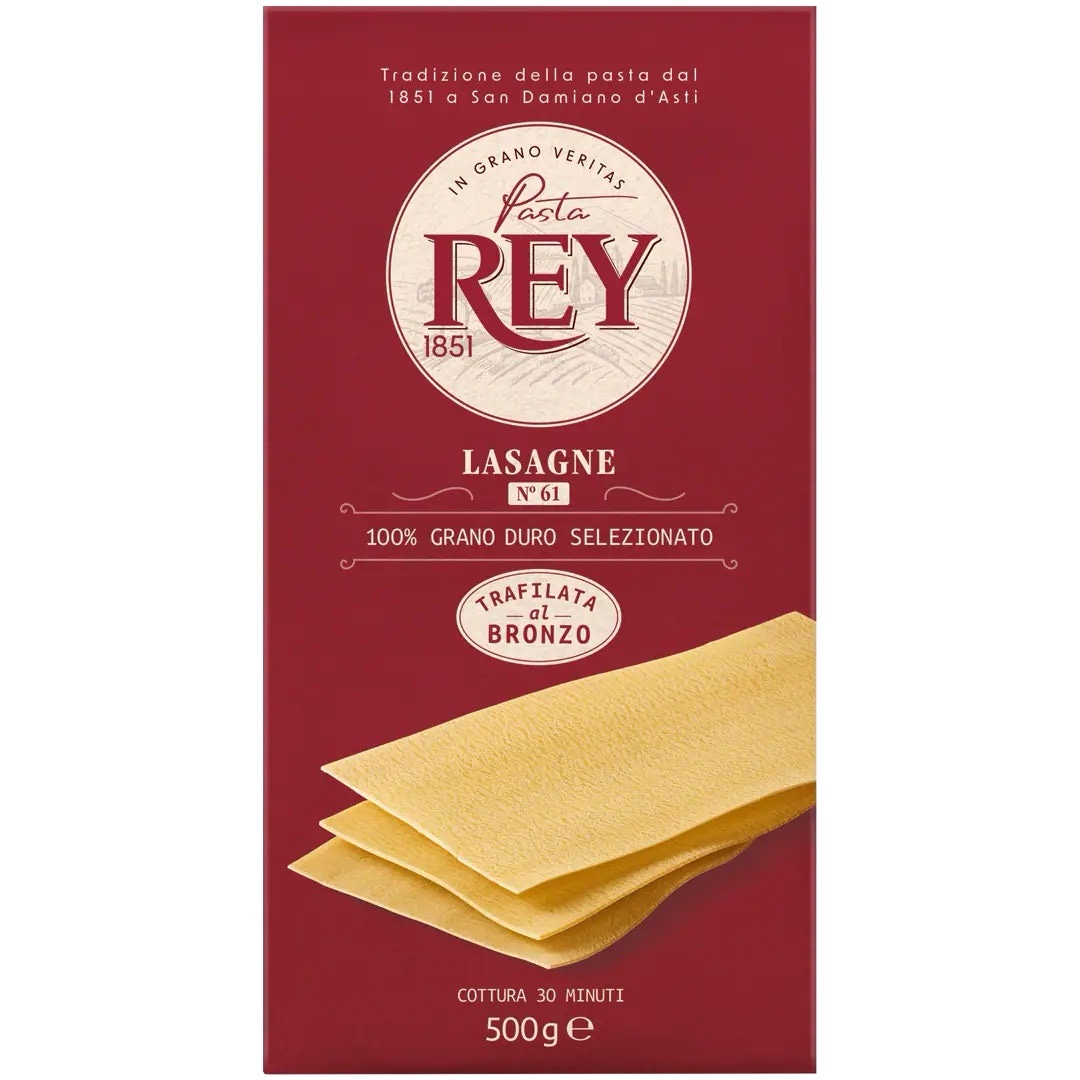 Rote 500-Gramm-Packung Lasagne von Pasta Rey.