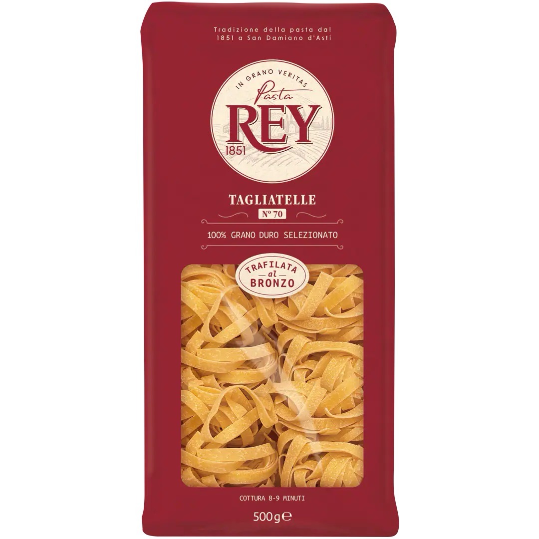 Rote 500-Gramm-Packung Tagliatelle von Pasta Rey.