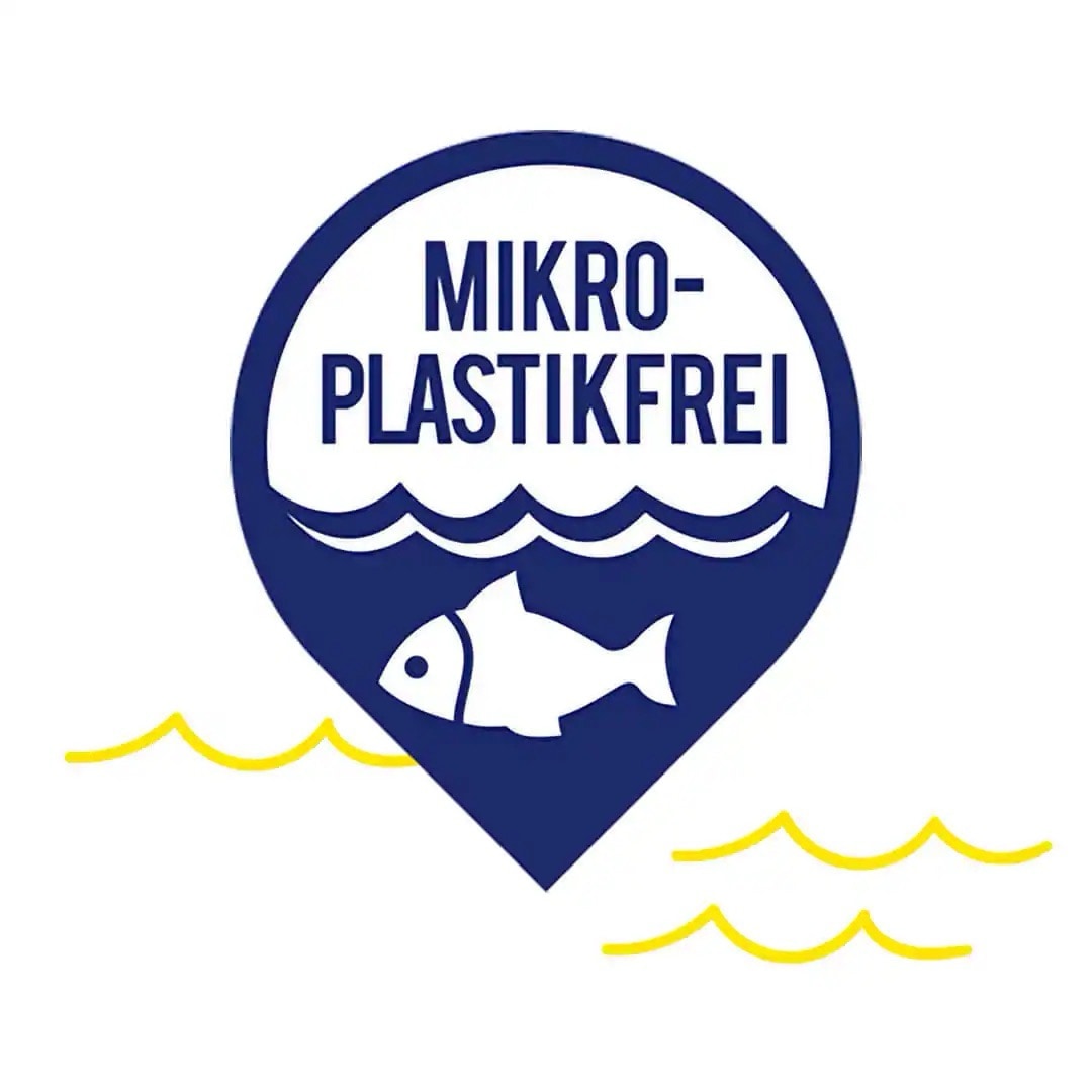 Siegel Mikroplastikfrei mit Fisch.