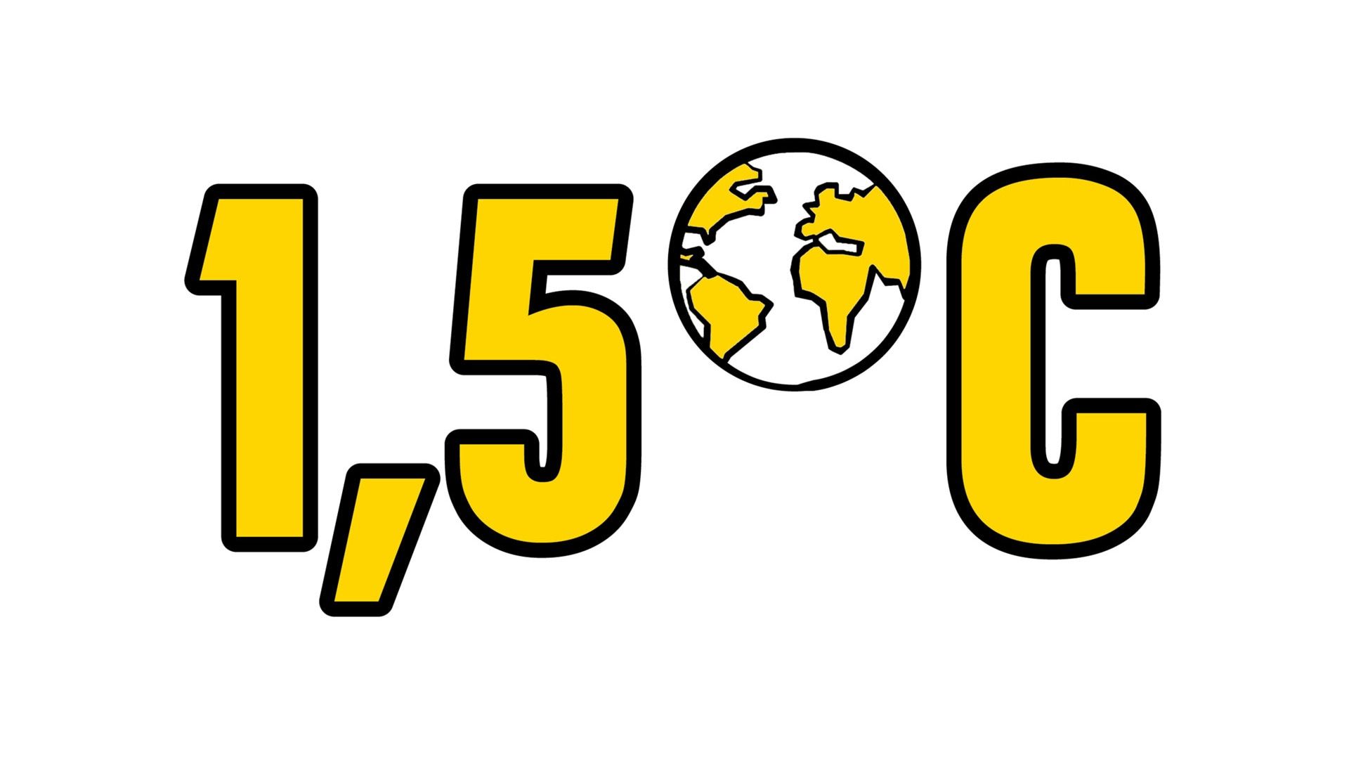 1,5°C in großer Schrift, mit einer Weltkugel als Gradzeichen