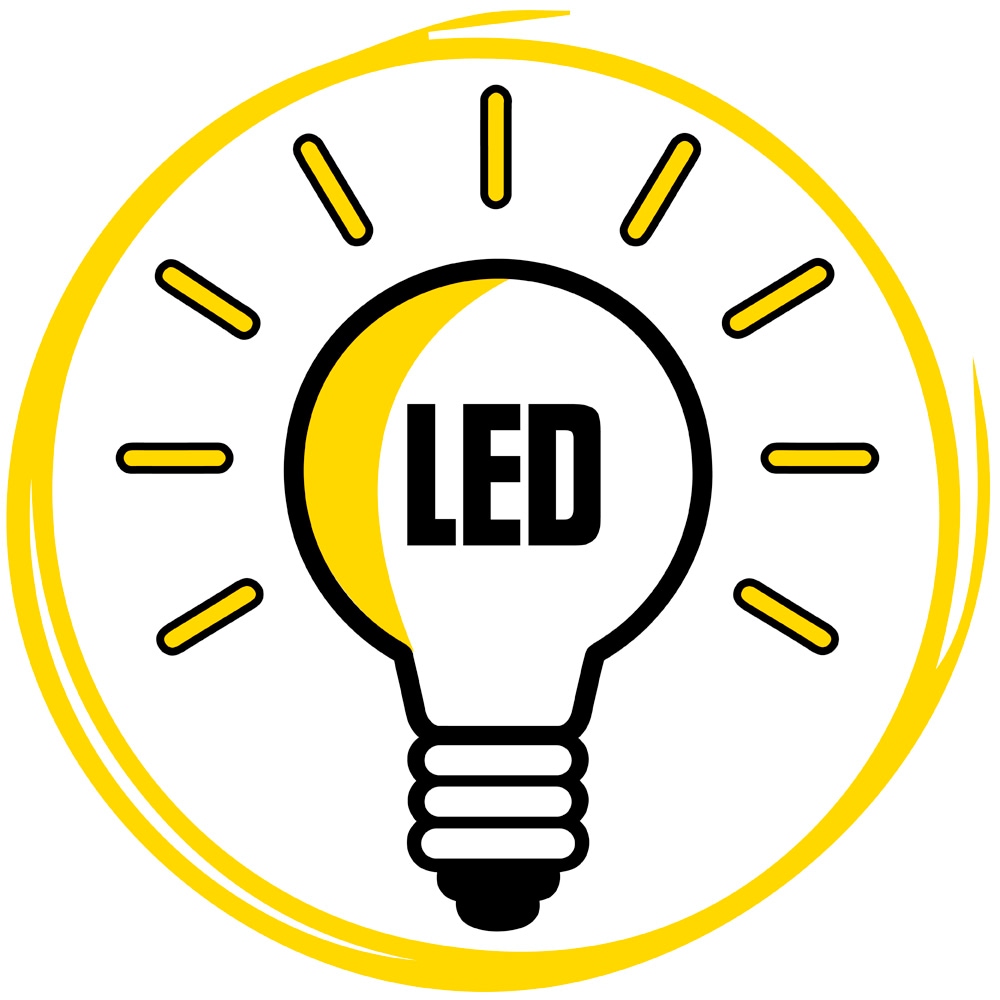 Eine Grafik mit einer Glühbirne mit der Aufschrift LED