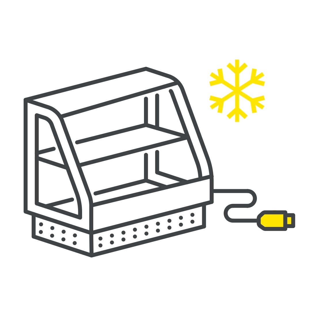 Eine Grafik von einem Supermarkt-Kühlregal mit einem Stromkabel