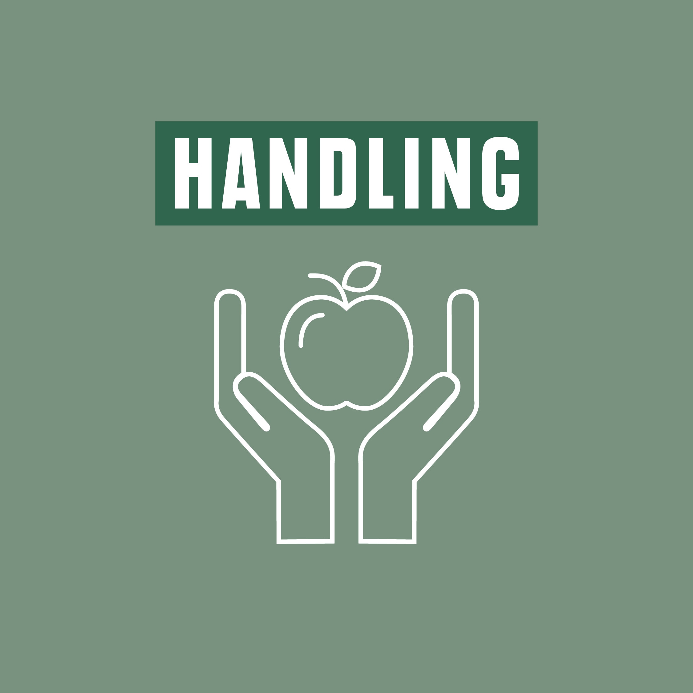 Eine Infographik mit dem Wort Handling, darunter zwei Hände, die gemeinsam einen Apfel hochalten
