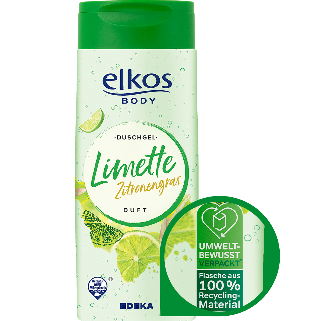 Das elkos Duschgel mit Fokus auf die umweltbewusste Verpackung
