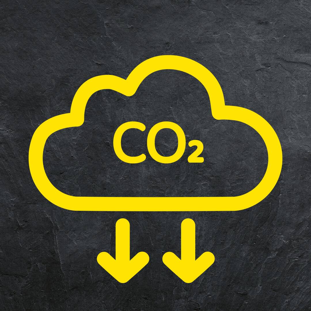 Eine Grafik mit einer Wolke mit zwei Pfeilen, die nach unten zeigen. In der Wolke steht CO2.