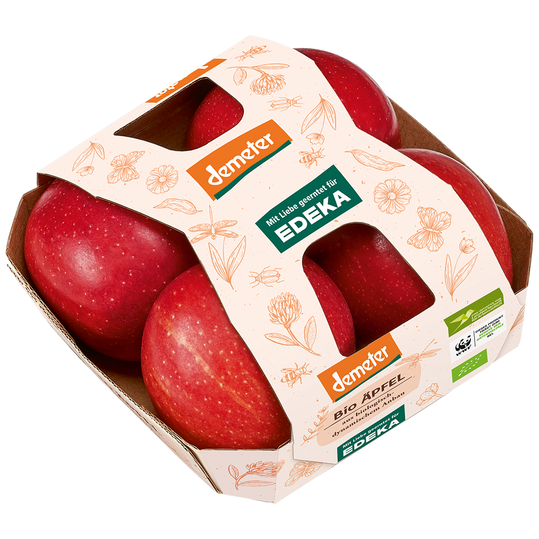 Eine Viererpackung mit roten Äpfeln