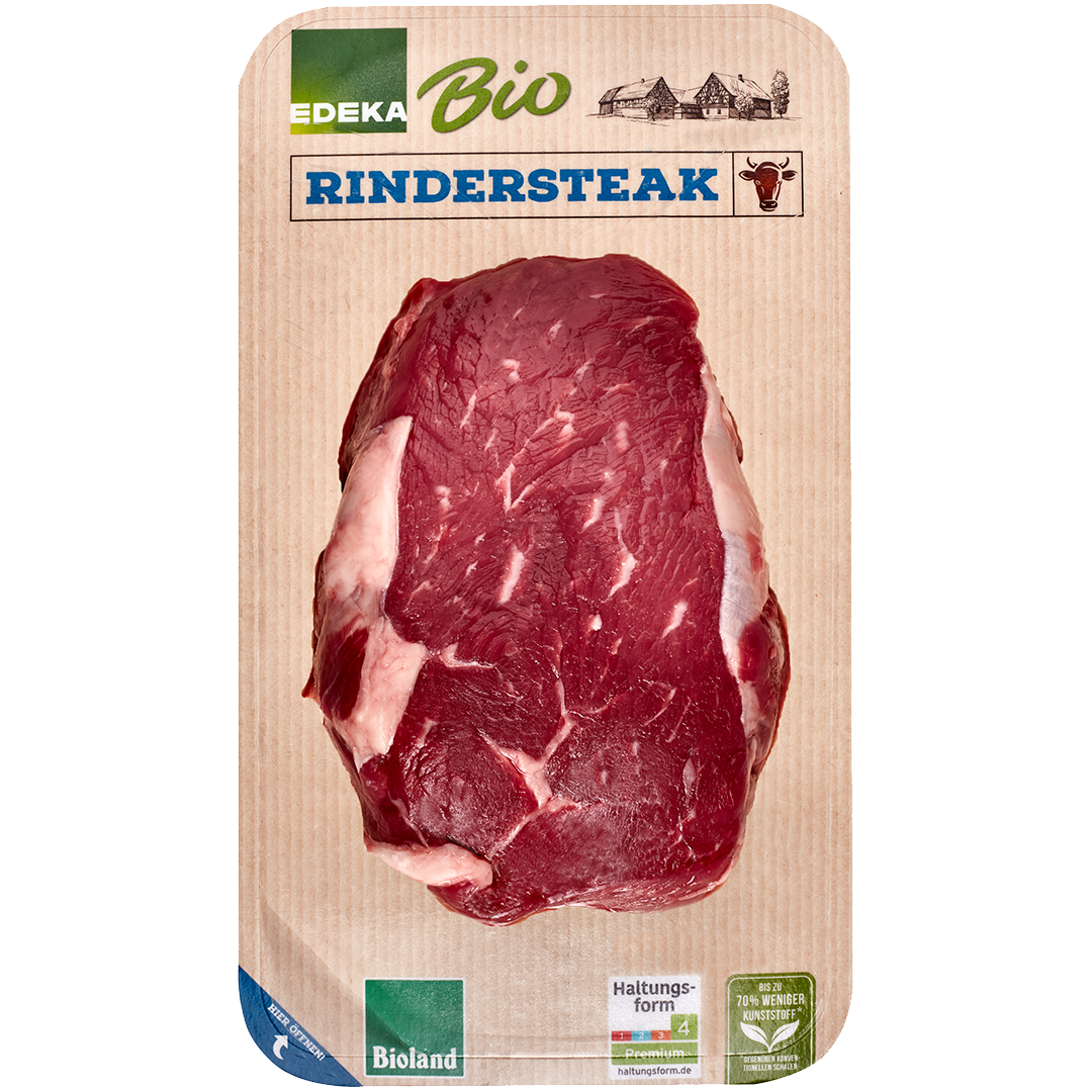 Eine Packung vom Produktbild vom EDEKA Bioland Rinderrumpsteak