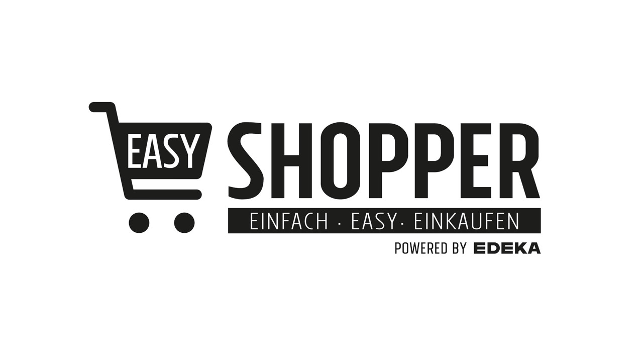 Grafik mit Text: Easy Shopper. Einfach. Easy. Einkaufen. Powered by EDEKA.