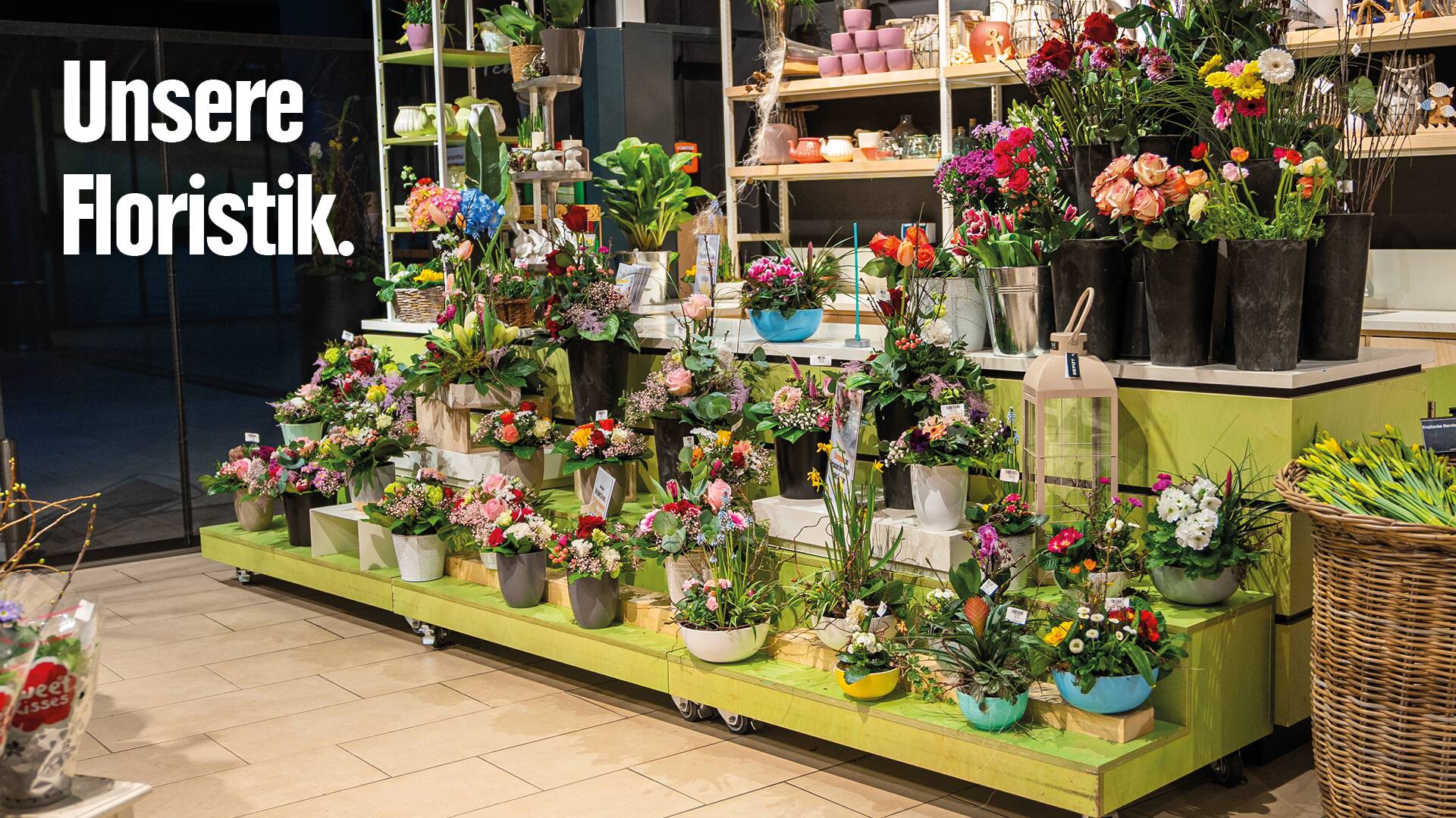 Floristikabteilung im Einkaufsmarkt.