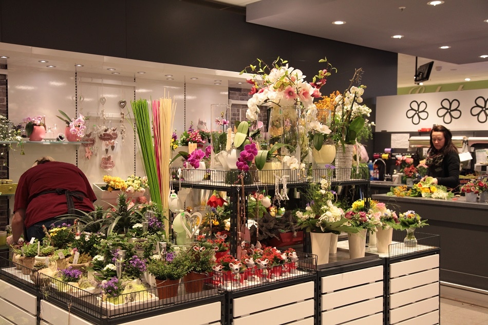 Floristikabteilung im Einkaufsmarkt.