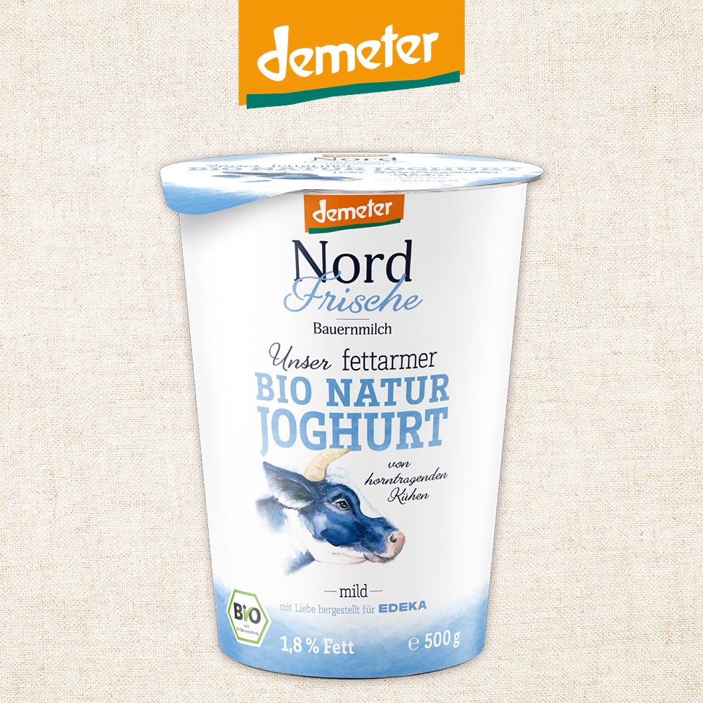 500 Gramm Becher Nord Frische fettarmer Bio Naturjoghurt von demeter.