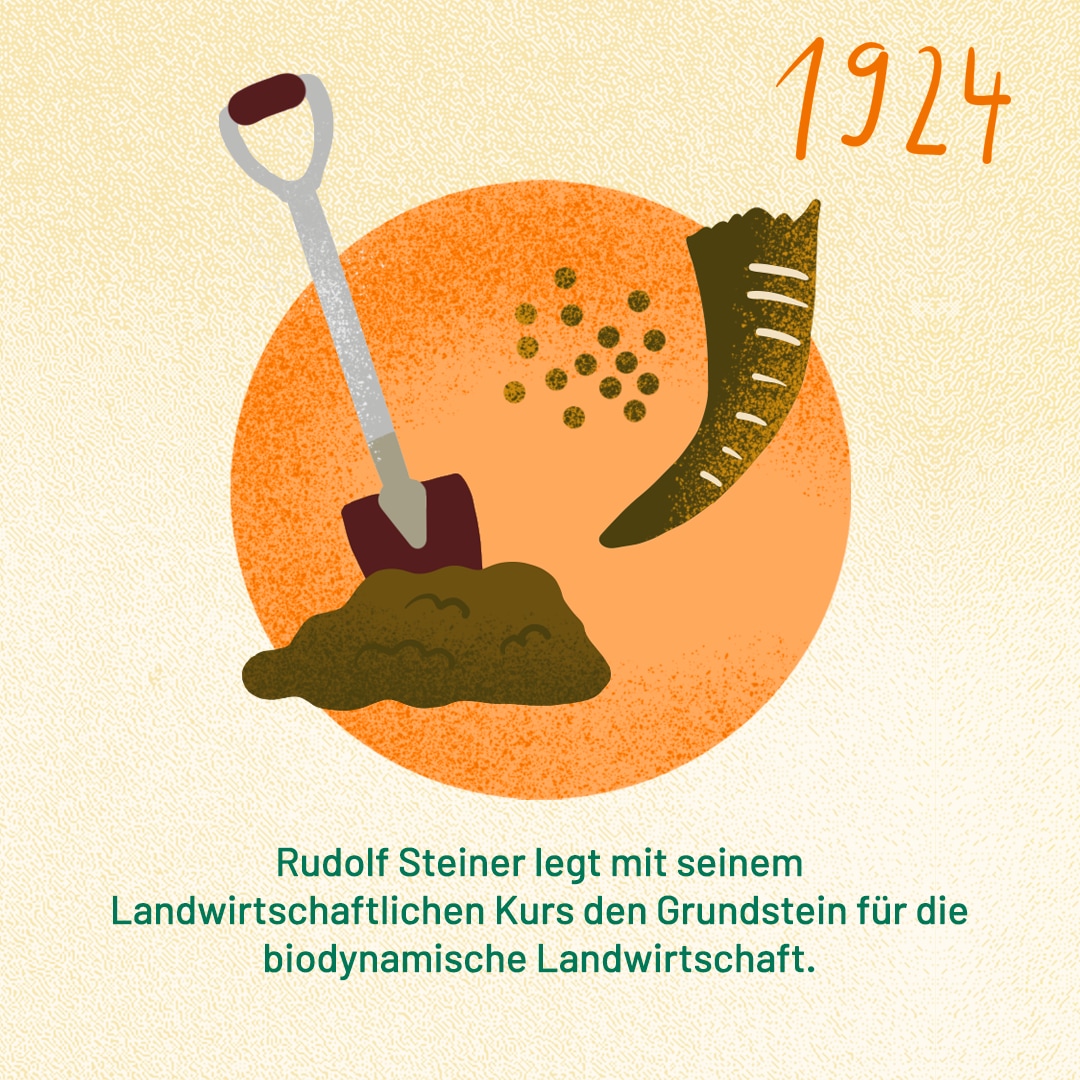 1924: Rudolf Steiner legt mit seinem Landwirtschaftlichen Kurs den Grundstein für die biodynamische Landwirtschaft.