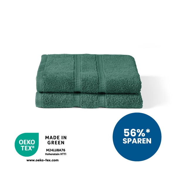 2 kleine Handtücher in seegrün gefaltet. 56% sparen Störer