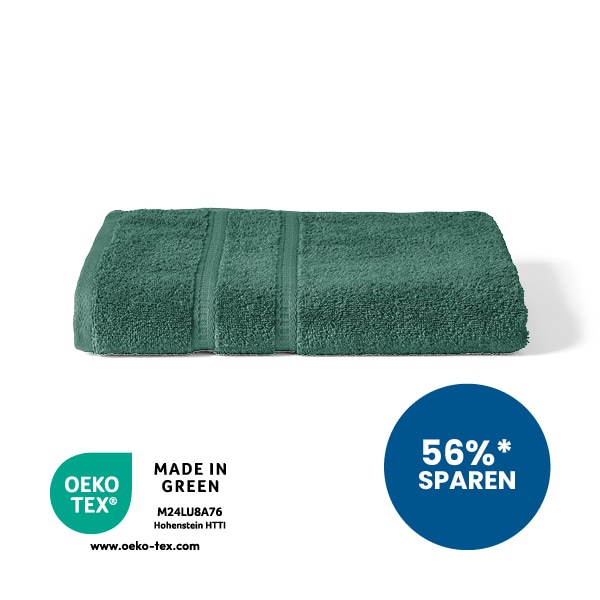 Duschtuch in seegrün gefaltet. 56% sparen Störer
