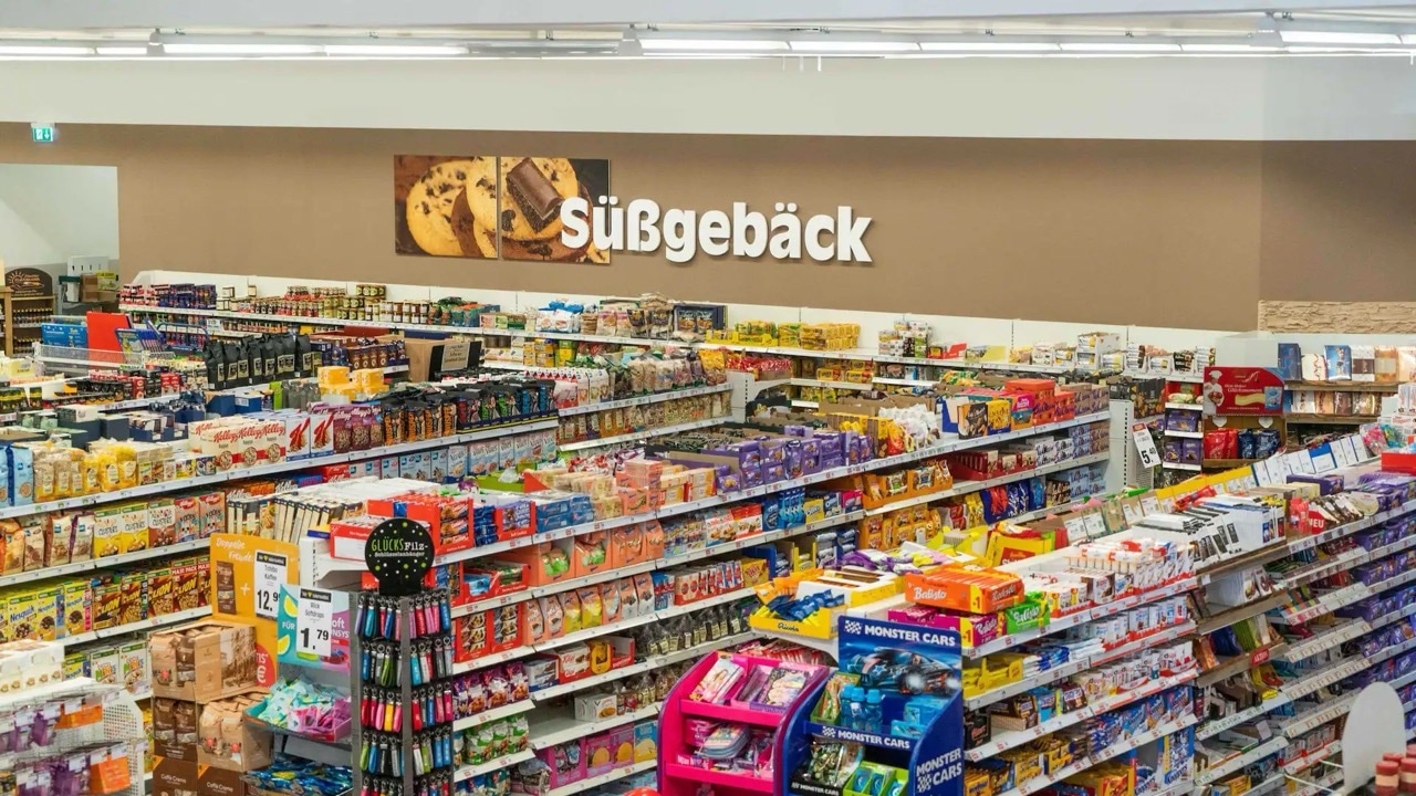 Ein Überblick über die Süßwarenabteilung eines EDEKA-Marktes.