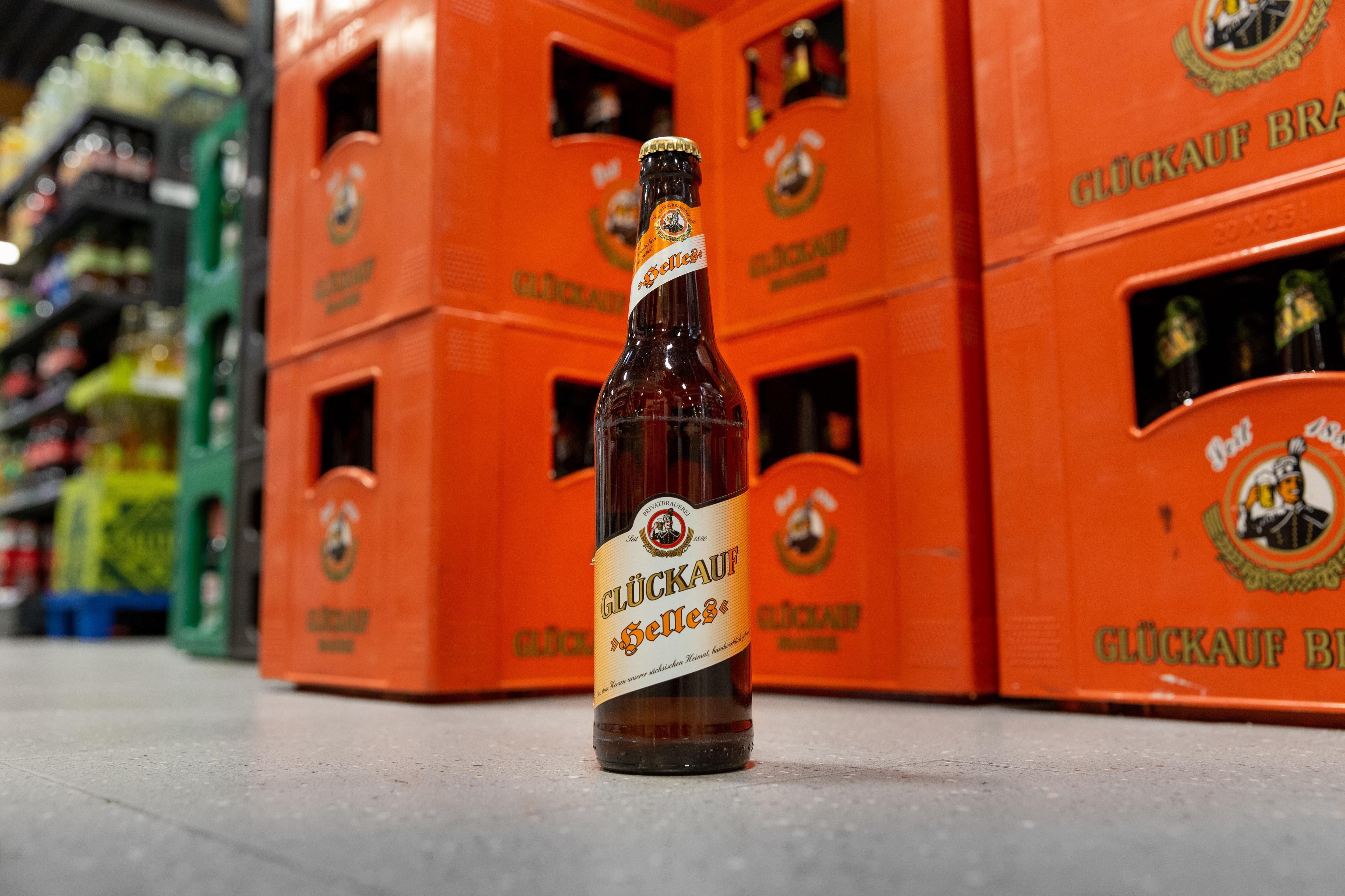 Eine Flasche "Glückauf Helles".