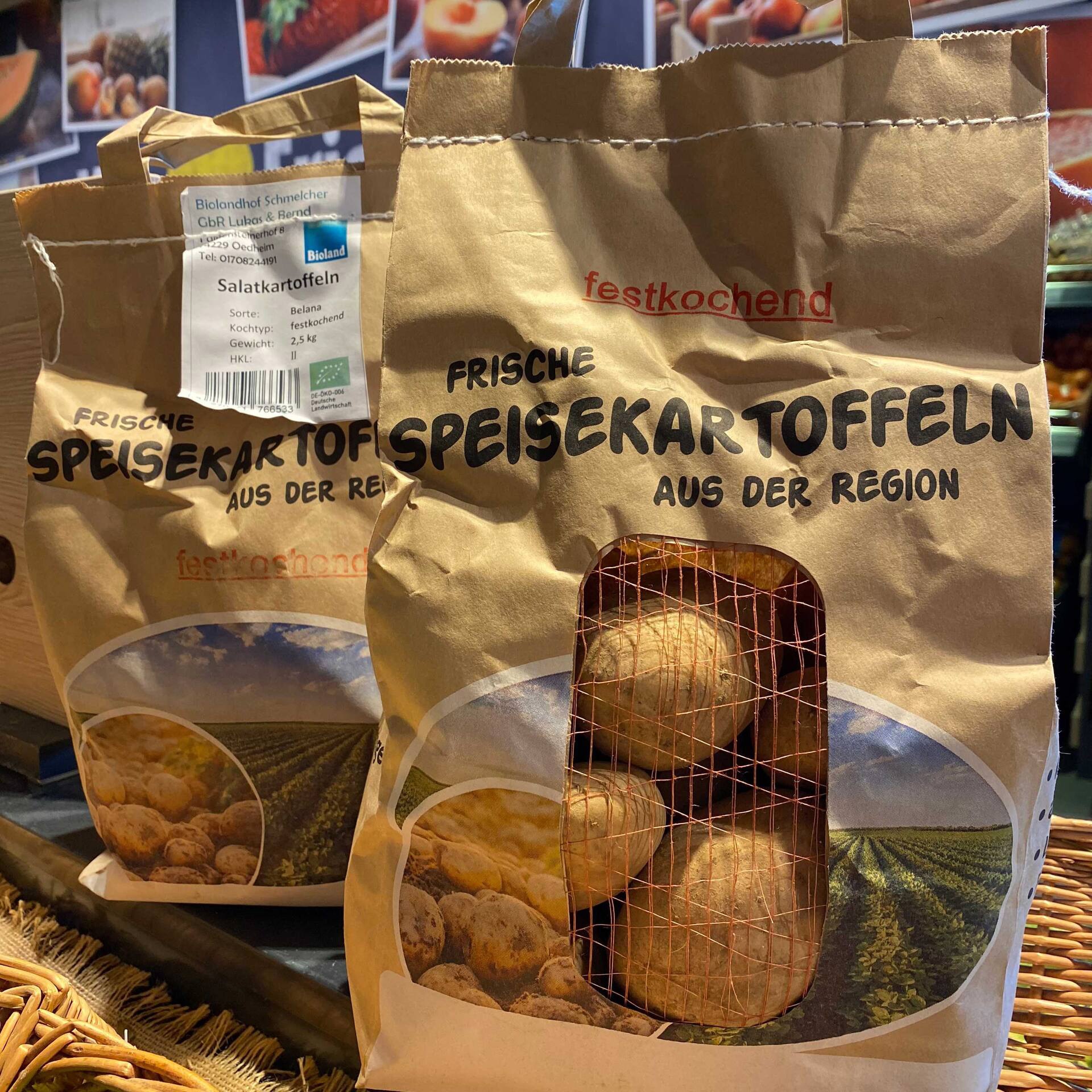 Säcke mit Speisekartoffeln vom Biolandhof Schmelcher