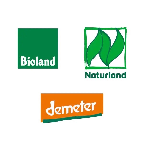 Logos von Bioland, Naturland und demeter.