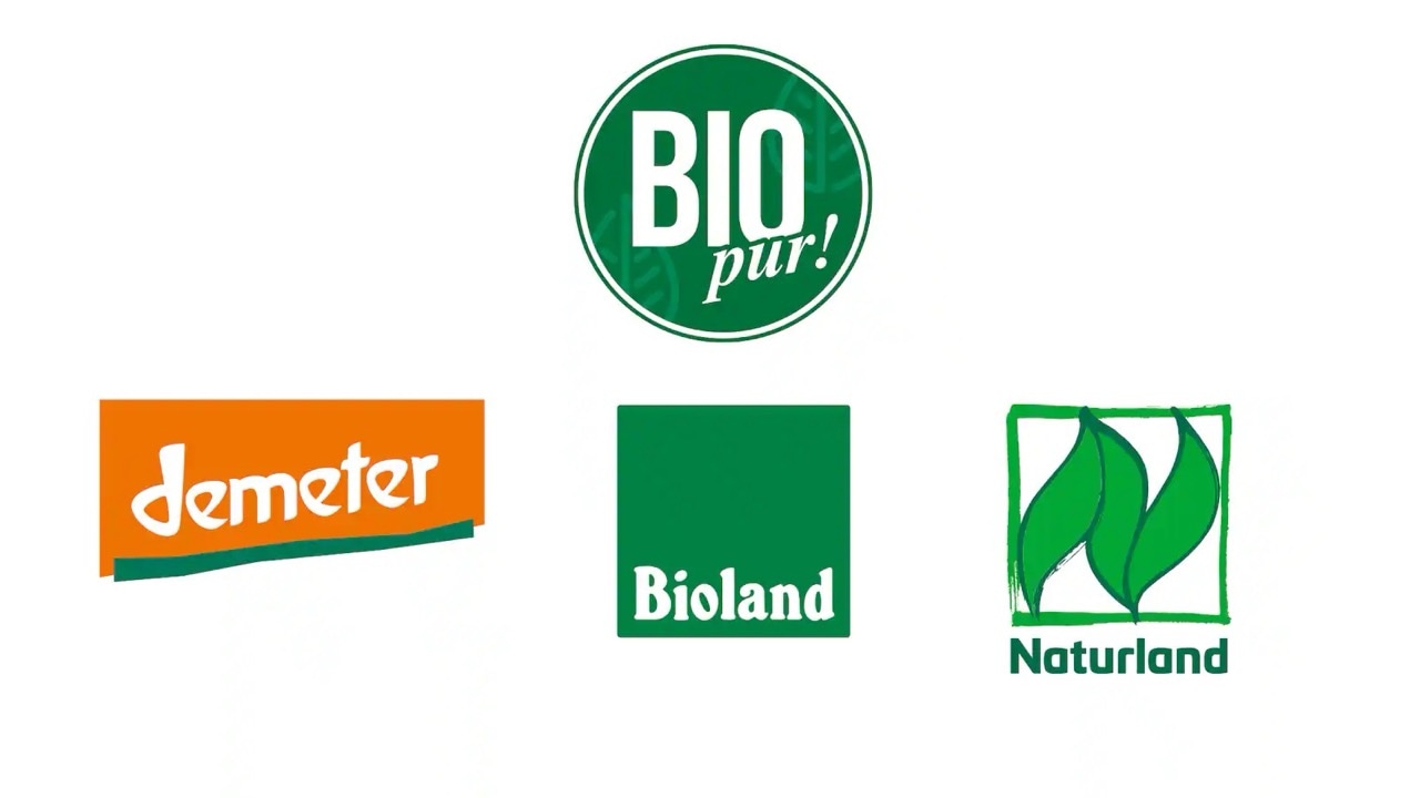 Logos von Bio pur, demeter, Bioland und Naturland.
