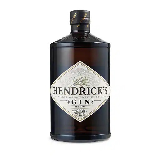 Dunkelbraune Flasche Hendrick´s Gin.