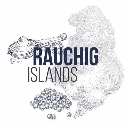 Textgrafik mit Illustrationen: Rauchig Islands.
