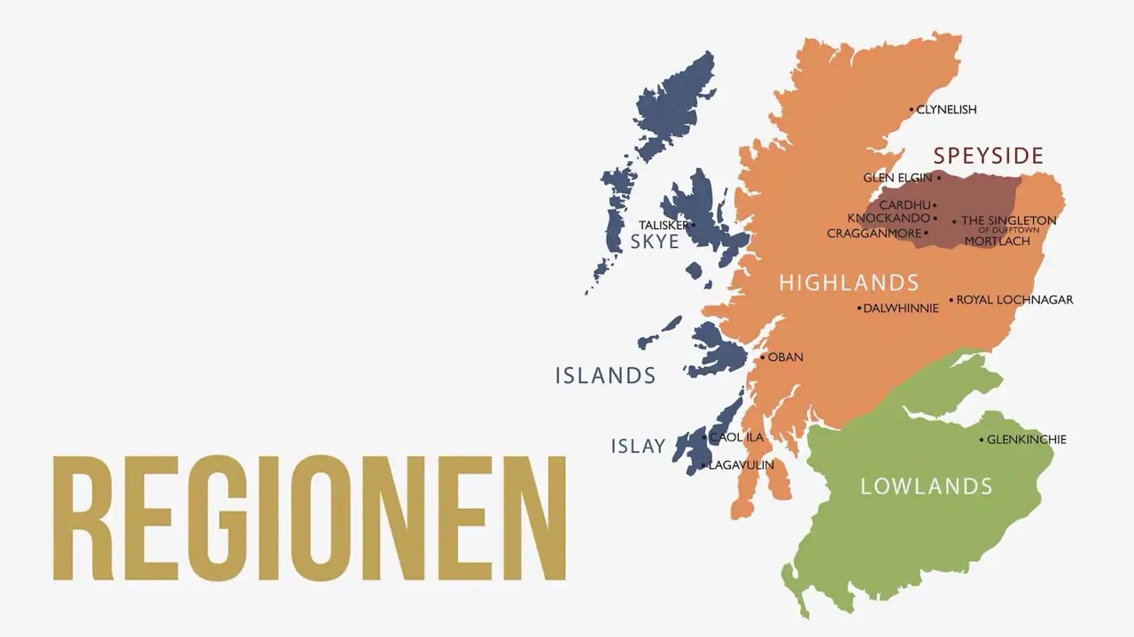Karte über die verschiedenen Whisky-Regionen Schottlands.