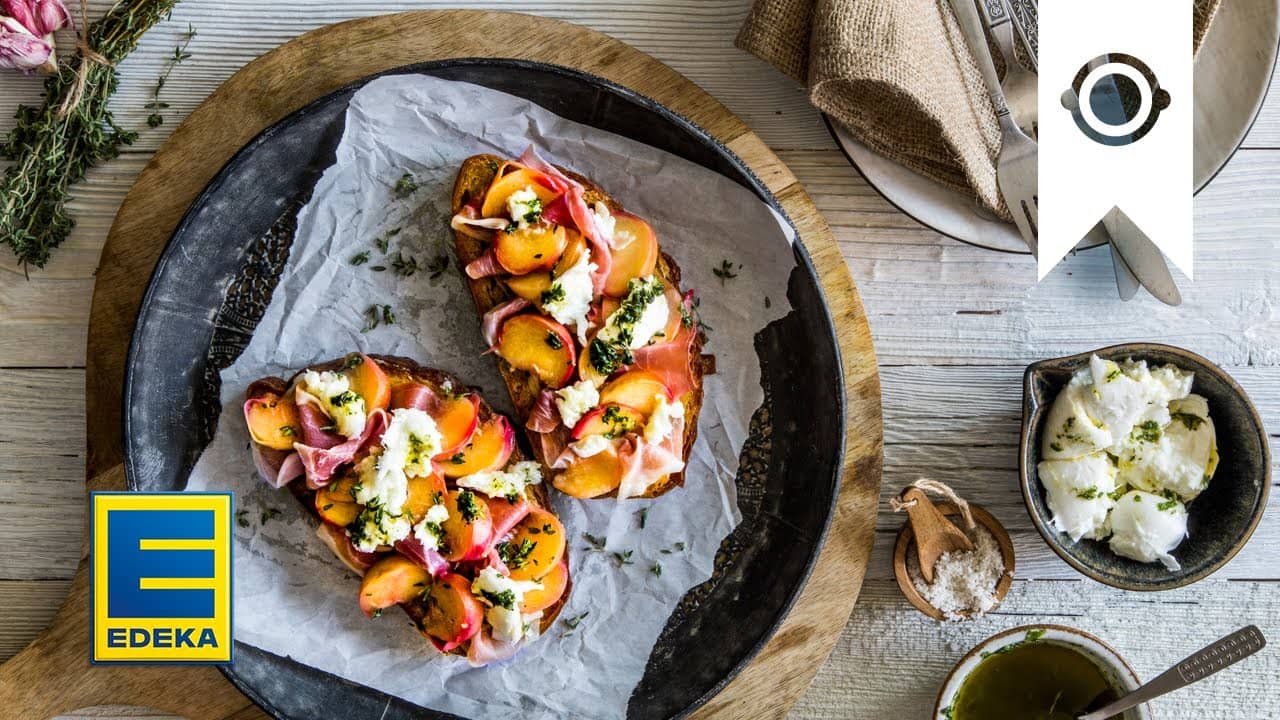 Pfirsich Crostini YouTube Platzhalterbild für ein Video mit dem Titel 'Pfirsich Crostini'.