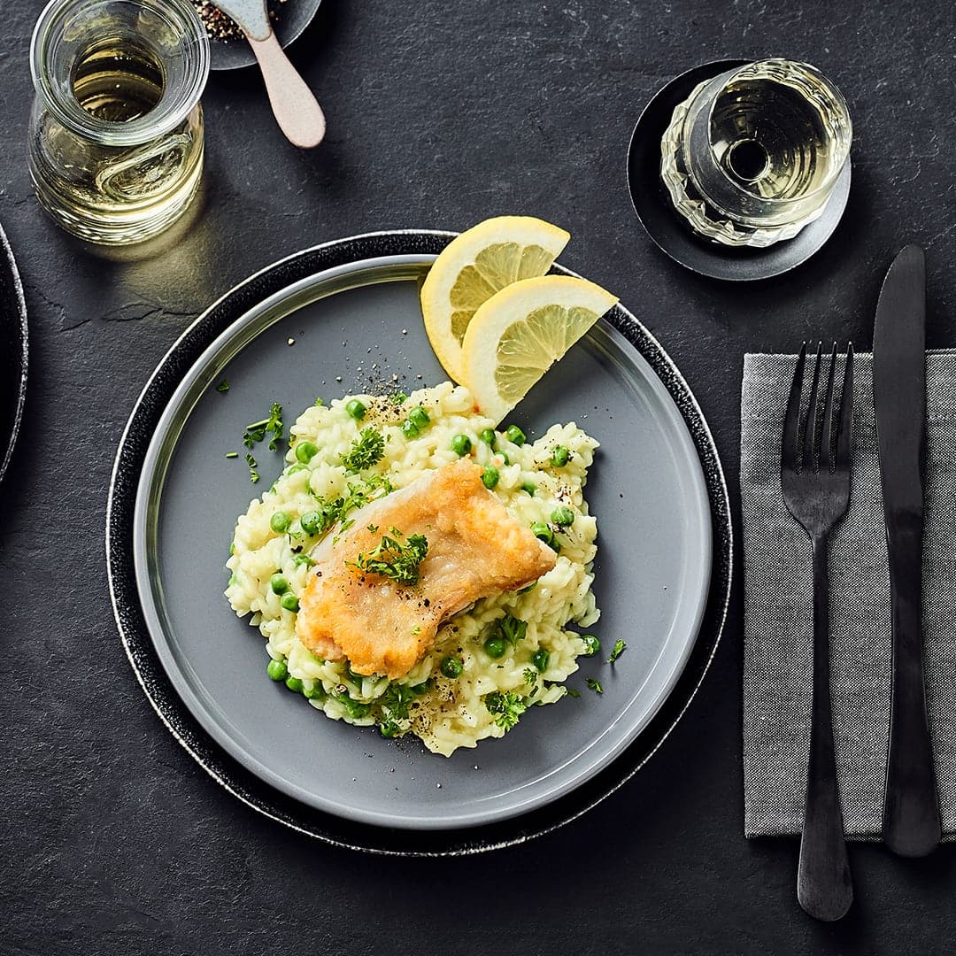Steinbeißerfilet auf Erbsen-Risotto